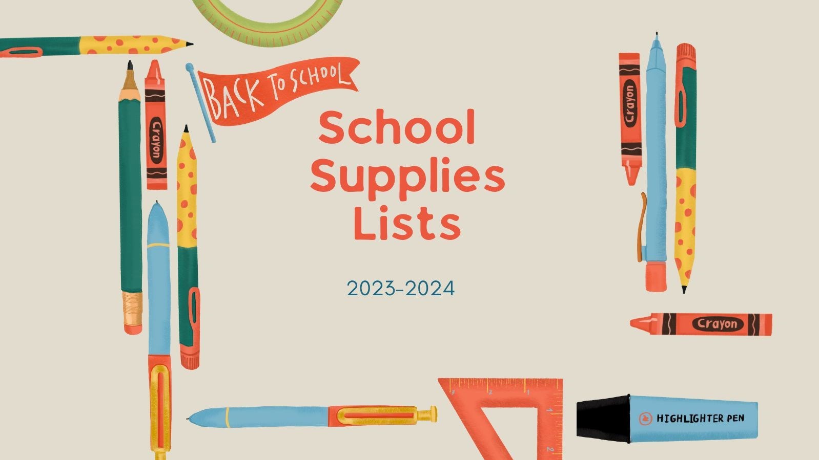 School Supply Lists 2023 to 2024 picture of school supplies